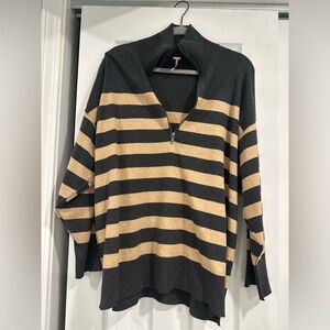 Free People Black and Tan Striped Sweater